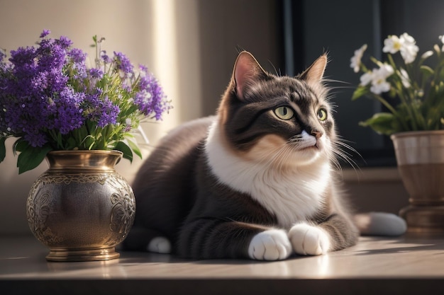 Photo of adorable cat relaxing indoors