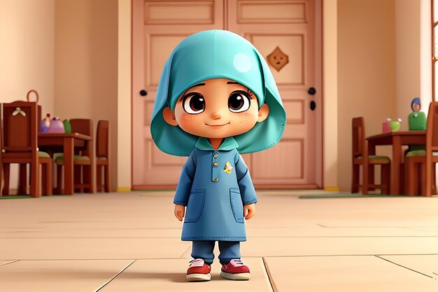 Photo adorable and cute muslim children cartoon character