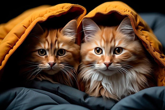 фото очаровательных котят, укутавшихся в уютное одеяло