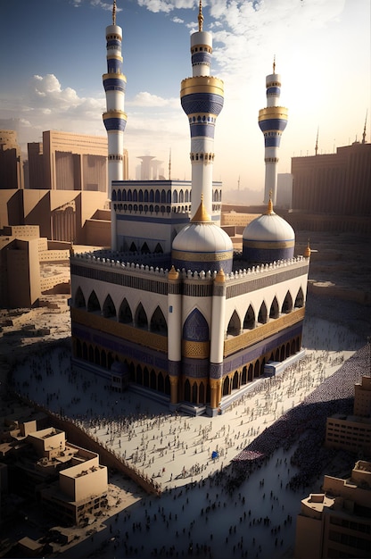 Photo of an aerial view of a bustling cityscape with a prominent landmark building