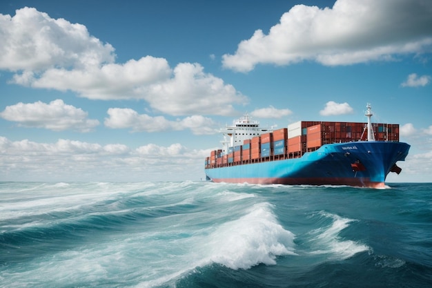 Photo photo aerial view of cargo ship with cargo container on sea