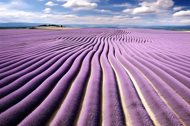 Photo of aerial view of a field of lavender nature background