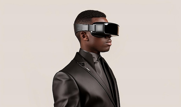 Photo african american man in vr glasses generative ai