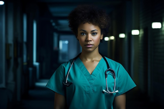 Фотография афроамериканской медсестры или врача на работе