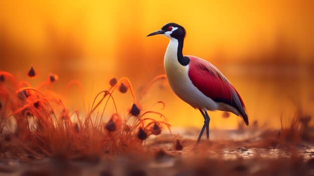 Photo of African Jacana on savanna at sunset