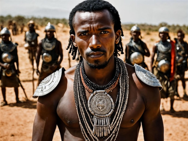 photo of african man tribal warriors with armor generative AI