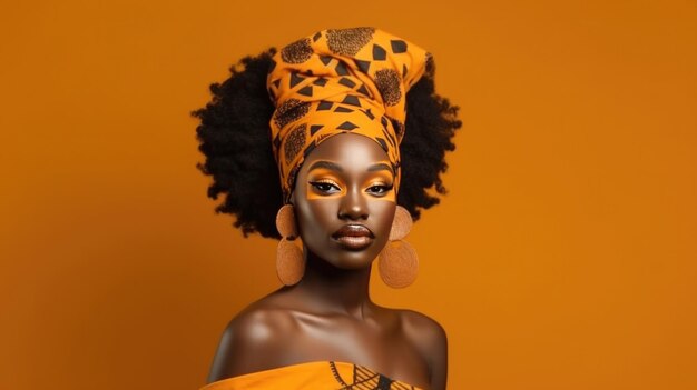 Photo of african woman on orange background colorful of africa day concept