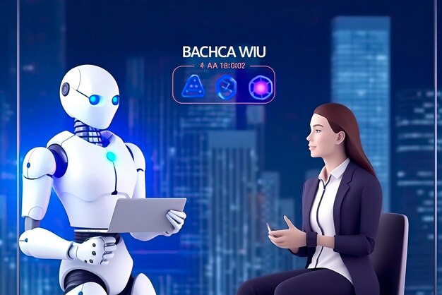 Photo of AI chat bot communicate and answer question to business expert