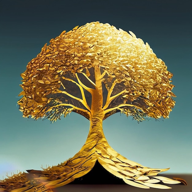 Photo ai generated illustration gold leaf tree dea for limitless income wealth and prosperi