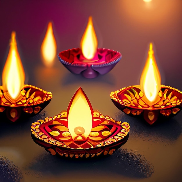 ディワリのヒンドゥー教の光の祭り ディア・オイル・ランプの写真