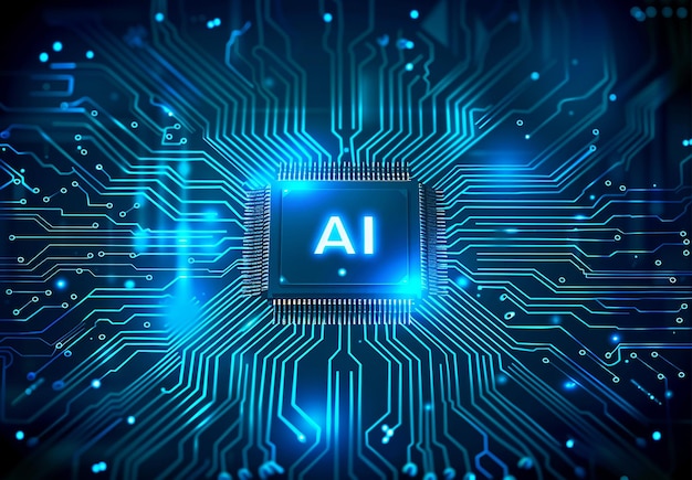 Photo of AI technology microchip design background artificial intelligence background concept