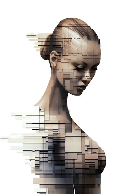 Photo of an AIgenerated woman39s face with intricate lines and patterns technology big data concept