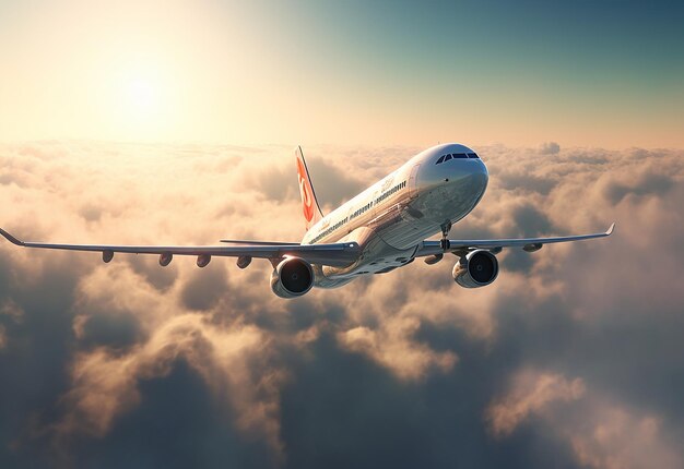 Photo of airplane flying in a beautiful cloudy sky