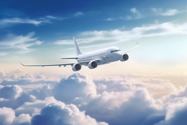 A photo of airplane flying above clouds