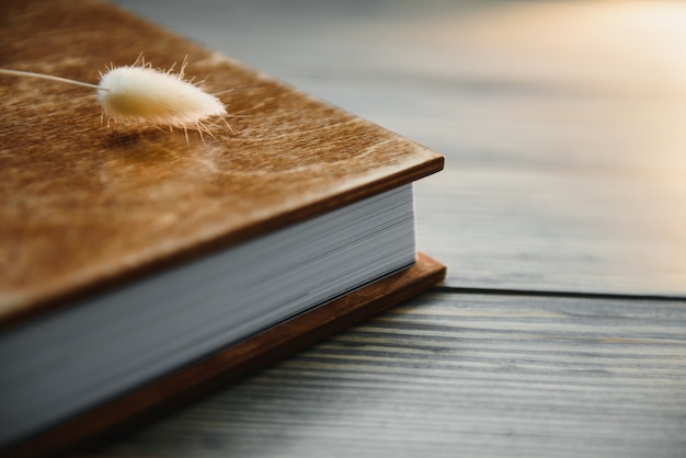 Photo album wedding photoalbum with wooden cover.