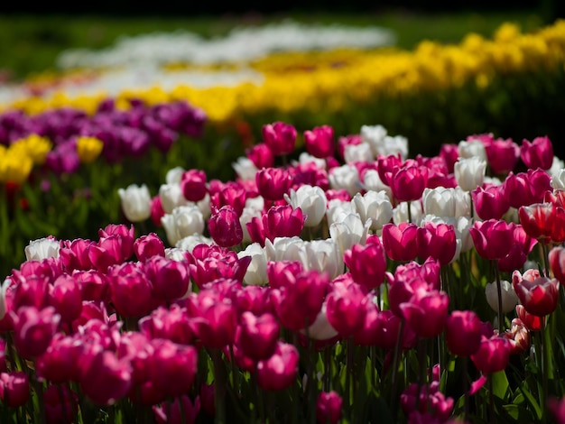 Photo aleek tulips of different colors look beautiful