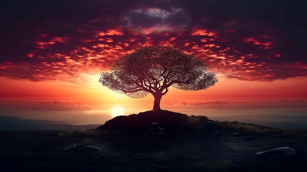 Photo of alone tree in evening nature landscape