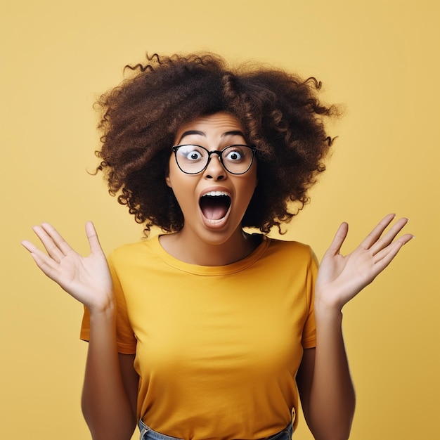 Photo of amazed stunned excited young surprised woman