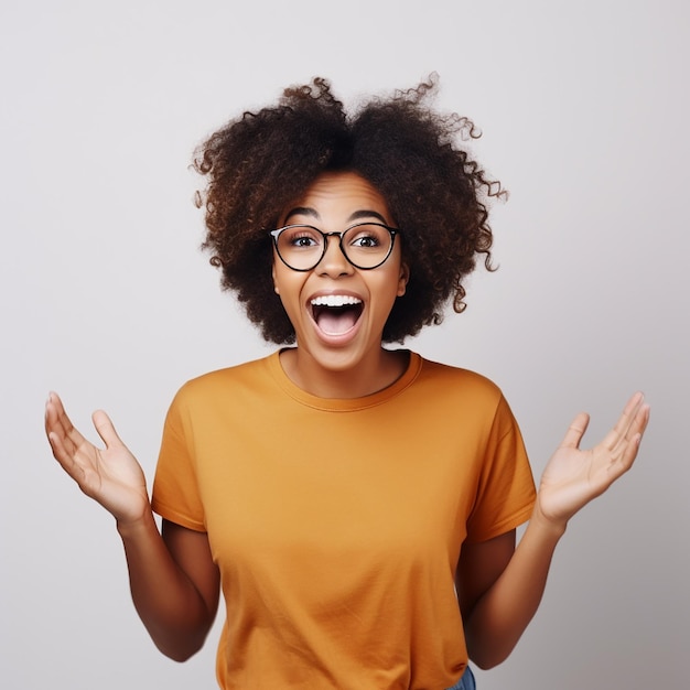 Photo of amazed stunned excited young surprised woman