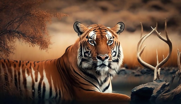 photo amazing bengal tiger in the nature