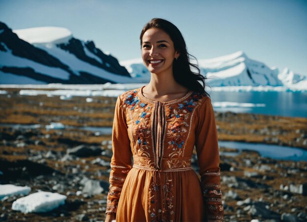 photo american indian girl in native costume headdress generated by AI