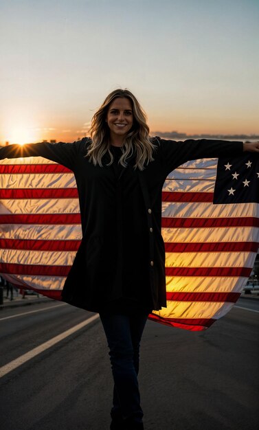 photo of american people with flag generative AI