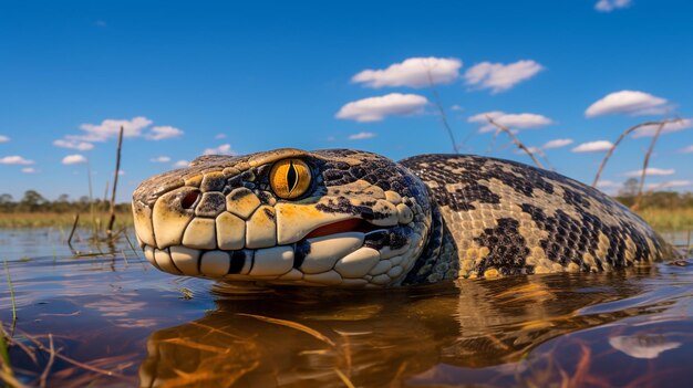 Photo of a anaconda under blue sky