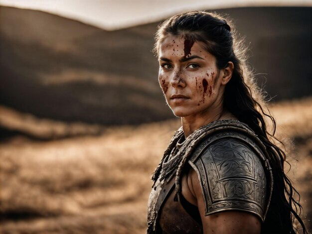 photo of ancient barbarian female warrior stained generative AI