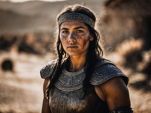 photo of ancient barbarian female warrior stained generative AI