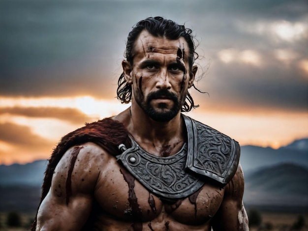 photo of ancient barbarian male warrior stained generative AI