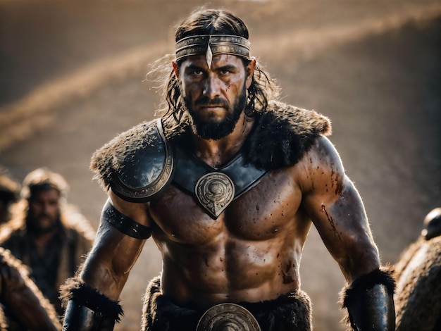 photo of ancient barbarian male warrior stained generative AI