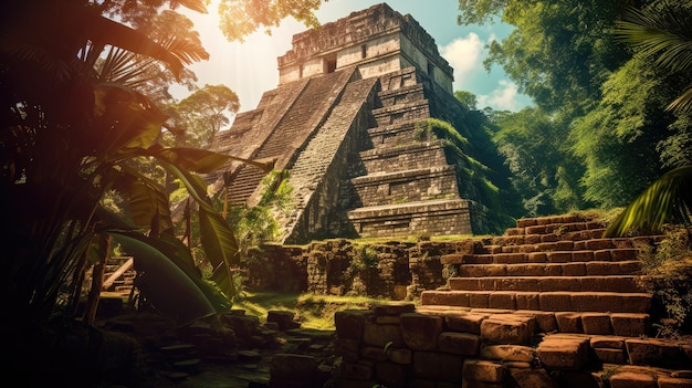 Premium AI Image | A photo of an ancient Mayan pyramid jungle backdrop