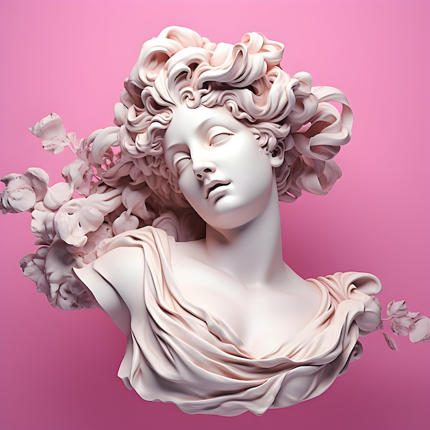 Photo ancient woman statue white stone on pink generative ai