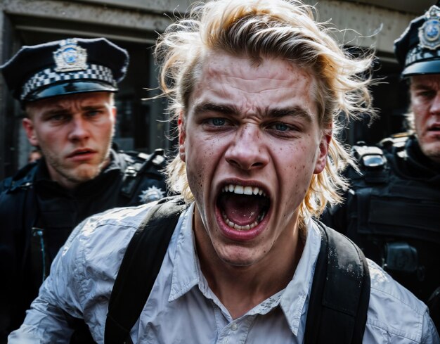 Photo photo of angry boy teenager under control with police generative ai