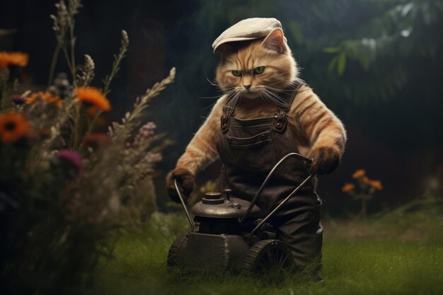 Photo photo of angry cute cat in gardener suit