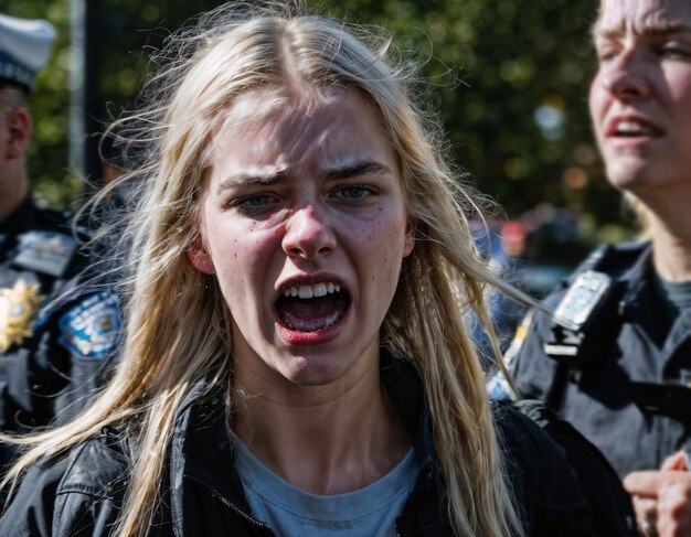 Photo photo of angry girl teenager under control with police generative ai