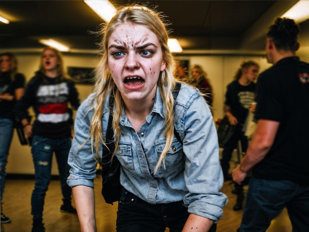 photo of angry girl teenager in school generative AI