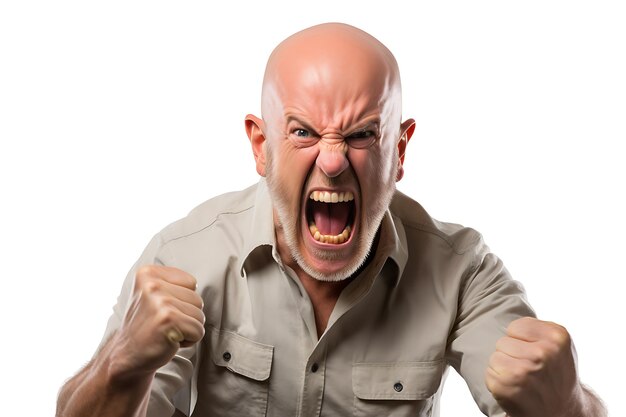 Photo photo of an angry man on white studio background