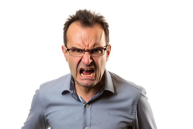 Photo photo of an angry man on white studio background