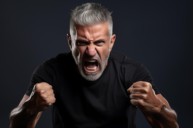 Foto foto di un uomo arrabbiato sullo sfondo bianco dello studio