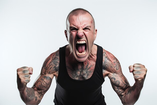 Photo of an Angry Man on White Studio Background