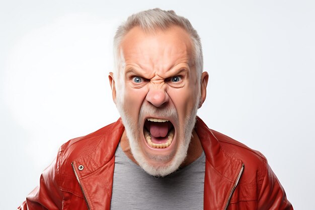 Foto foto di un uomo arrabbiato sullo sfondo bianco dello studio