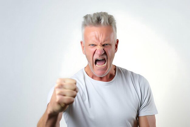 Foto foto di un uomo arrabbiato sullo sfondo bianco dello studio