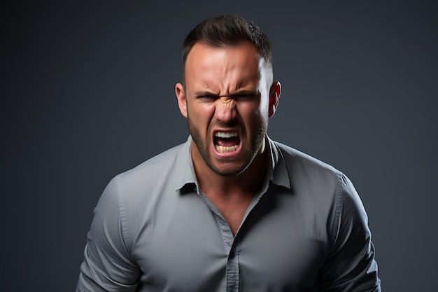 Photo photo of an angry man on white studio background