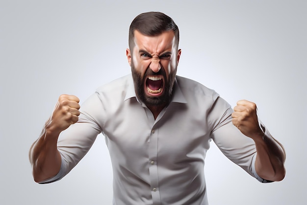 Photo of an Angry Man on White Studio Background