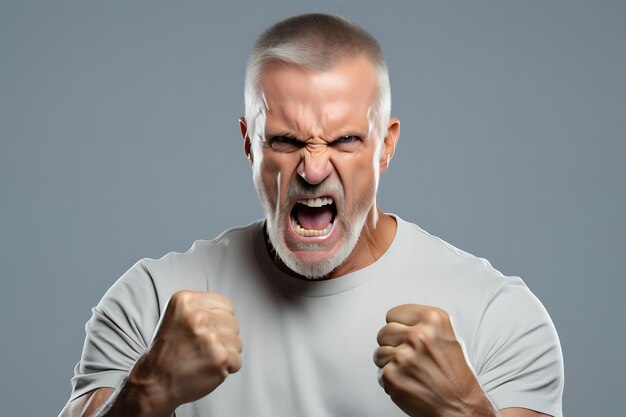 Photo photo of an angry man on white studio background