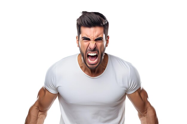 Photo photo of an angry man on white studio background