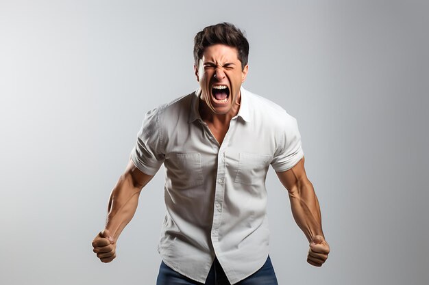 Photo photo of an angry man on white studio background
