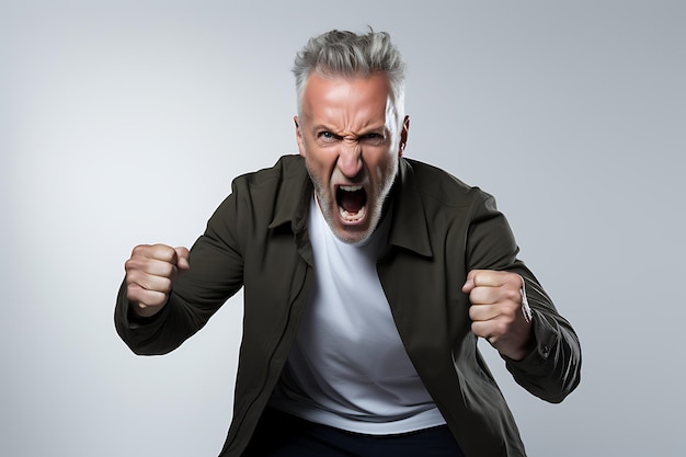 Photo of an Angry Man on White Studio Background