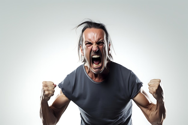 Photo of an Angry Man on White Studio Background